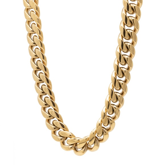 12mm Gold Chain Polished 18k Cuban Link Curb Chain - Picture 2 of 4